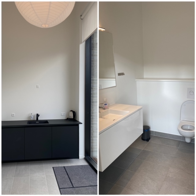 Toilet og mini køkken